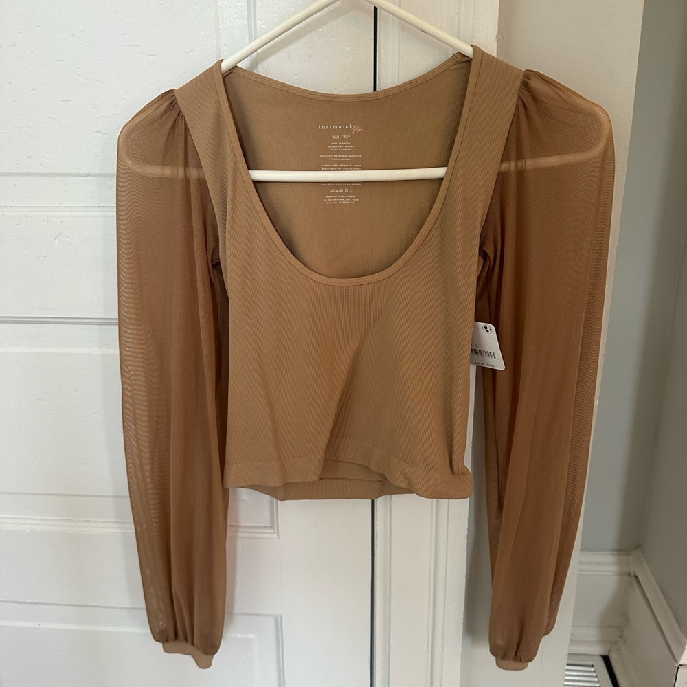 Free People Sheer Sleeve Nude Top